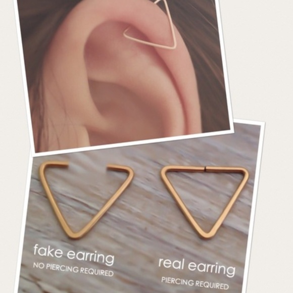 Moodtherapy Jewelry - Real or Fake Triangle Shaped Cartilage Helix Upper Ear Hoop Earring 29 Gauge 20G